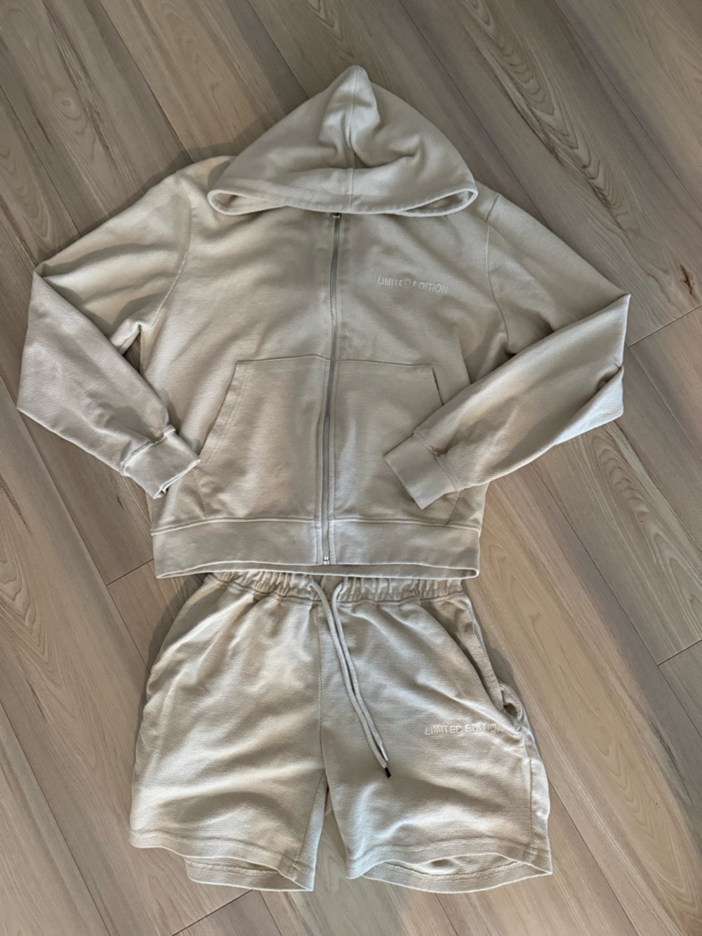 Men's Cream Zip Hoodie & Shorts Set